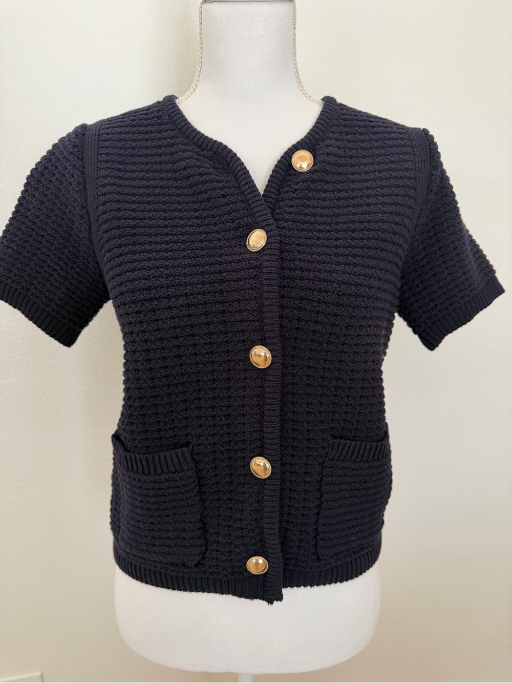 Free Assembly  Navy Knit Short-Sleeve Cardigan